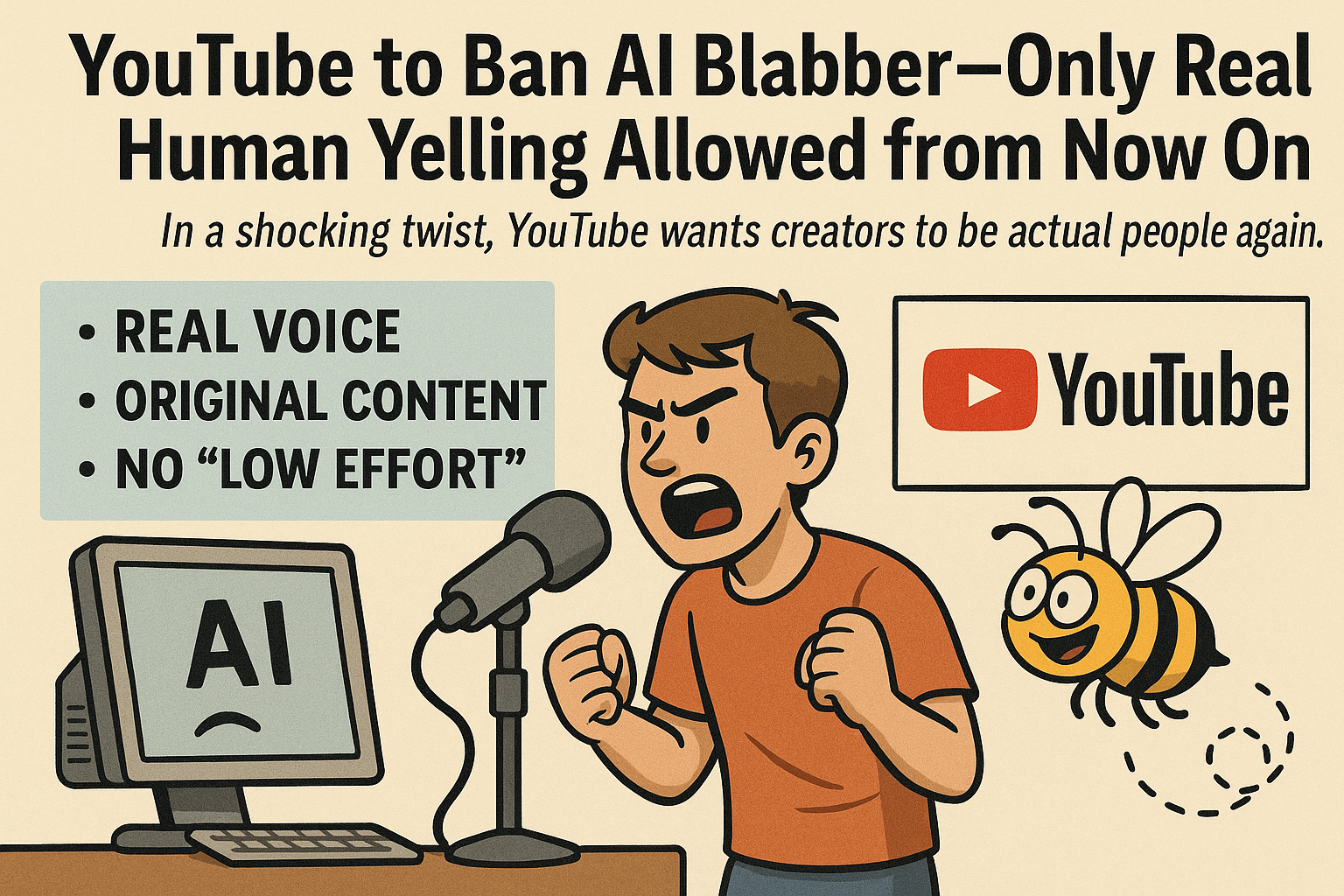 YouTube to Ban AI Blabber—Only Real Human Yelling Allowed from Now On